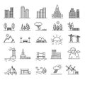 Urban Scenery Elements Black Thin Line Icon Set. Vector Royalty Free Stock Photo