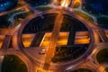 Urban scenery of the roundabout at the exit of the tunnel in Gdansk at night, Poland Royalty Free Stock Photo