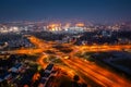 Urban scenery of the roundabout at the exit of the tunnel in Gdansk at night, Poland Royalty Free Stock Photo