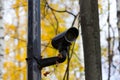 Urban security video camera outdoors