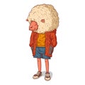 An Urban Sheep, isolated vector illustration. Drawn ewe character in a casual outfit with an afro haircut. A dressed animal art.