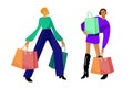 Urban shopping girls set. Fashion girls with shopping bags. Two persons. Royalty Free Stock Photo