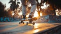 Urban skate park high octane skateboarding tricks on graffiti covered ramps in stunning detail