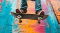 Urban skater in action. trick. Skate park ramp. City area. Man on skateboard jumping. Copy space for text. Skateboarder doing Royalty Free Stock Photo