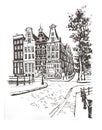 Urban sketch in black color of Amsterdam, Holland Royalty Free Stock Photo