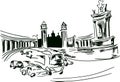 Urban sketch of plaza Espana, Barcelona