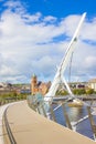 Urban skyline of Derry city also called Londonderry in northern Ireland with the famous