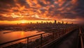 Urban skyline at dusk, skyscrapers illuminate the cityscape famous places generated by AI Royalty Free Stock Photo