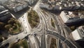 Urban skyline, high up above city street, traffic rush hour generated by AI Royalty Free Stock Photo