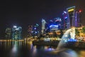 Singapore skyline and night view of Merlion and Marina Bay