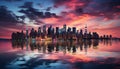 Urban skyline reflects in water, dusk illuminates famous skyscrapers generated by AI Royalty Free Stock Photo