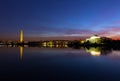 Washington DC panorama around Tidal Basin at dawn during cherry blossom in spring. Royalty Free Stock Photo