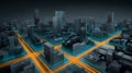 Urban Smart City Data Grid Visualization with Digital Traffic Routes, Connected Infrastructure, and Scalable IoT Network Royalty Free Stock Photo