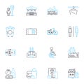 Urban space linear icons set. Gritty, Vibrant, Cosmopolitan, Edgy, Concrete, Hipster, Graffiti line vector and concept