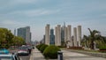 urban space and taxies are parked in the street in shanghai city