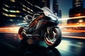 Urban speed concept Motorcycle on road with abstract light trails