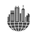 Urban sprawl black glyph icon. Urbanization. Expansion of megalopolises. Environmental problems. Sign for web page, app. UI UX GUI