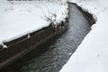 Urban stream in winter. The Lybid river Royalty Free Stock Photo