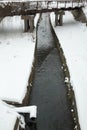 Urban stream in winter. The Lybid river Royalty Free Stock Photo