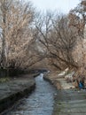 Urban stream in winter. The Lybid river Royalty Free Stock Photo