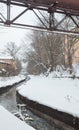 Urban stream in winter. The Lybid river Royalty Free Stock Photo