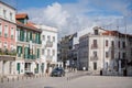 Urban street with buildings on a sunny day in Alcobaca, Portugal