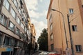 Urban street with lantern and cars