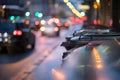 Garbage cans and street lights in urban city, evening Royalty Free Stock Photo