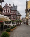 Urban street scene with a variety of buildings in Bacharach, Germany. Royalty Free Stock Photo