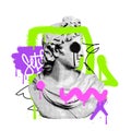 Urban street style vaporwave Ancient Greek statue with graffiti abstract strokes. Anti establishment Hipster graphic