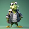 Urban Style 3d Cartoon Crocodile: Cute And Realistic Green Screen Character