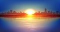 Urban sunrise cartoon panorama