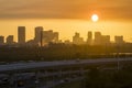 Urban sunset landscape of downtown district of Tampa city in Florida, USA. Dramatic skyline with high skyscraper Royalty Free Stock Photo