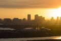 Urban sunset landscape of downtown district of Tampa city in Florida, USA. Dramatic skyline with high skyscraper Royalty Free Stock Photo