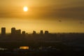 Urban sunset landscape of downtown district of Tampa city in Florida, USA. Dramatic skyline with high skyscraper Royalty Free Stock Photo