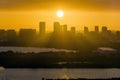 Urban sunset landscape of downtown district of Tampa city in Florida, USA. Dramatic skyline with high skyscraper Royalty Free Stock Photo