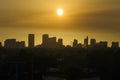 Urban sunset landscape of downtown district of Tampa city in Florida, USA. Dramatic skyline with high skyscraper Royalty Free Stock Photo