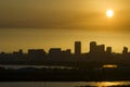 Urban sunset landscape of downtown district of Tampa city in Florida, USA. Dramatic skyline with high skyscraper Royalty Free Stock Photo