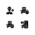 Urban taxi service black glyph icons set on white space