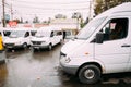 Urban taxis Minibuses are on the station Didube in Tbilisi, Georgia.