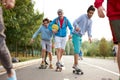 Urban teen boys on skateboards