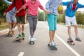 Urban teen boys on skateboards