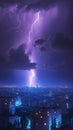 Urban tempest Cityscape illuminated by blue light during a lightning storm