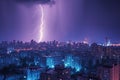 Urban tempest Cityscape illuminated by blue light during a lightning storm