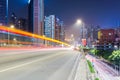 Urban traffic night scene with light trails on overpass Royalty Free Stock Photo