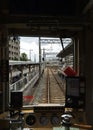 Urban Train View Through Front Window on Overcast Day Royalty Free Stock Photo