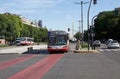 Urban transport and obelisk in July 9 Avenue in Buenos Aires, Argentina