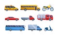 Urban transport set. City cars vehicles. Taxi, public school bus, intercity travel, cargo shipping Royalty Free Stock Photo