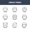 9 urban tribes icons pack. trendy urban tribes icons on white background. thin outline line icons such as hip hop, gangsta, Royalty Free Stock Photo