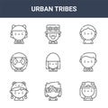 9 urban tribes icons pack. trendy urban tribes icons on white background. thin outline line icons such as hippie, preppy, Royalty Free Stock Photo